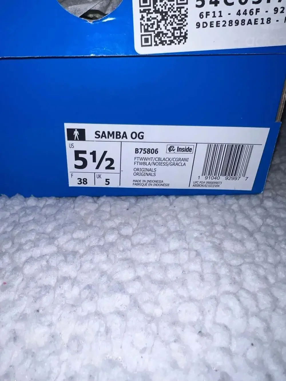 Adidas Samba OG Cloud White Core Black Size 5.5 B75806